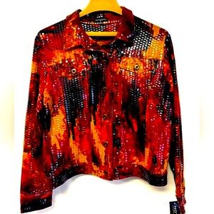 Notations New Red and Black W/Clear Sequins Jacket, Size XL